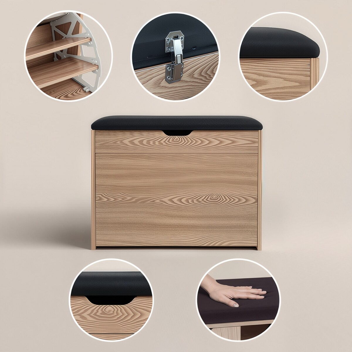 Szafka na buty z siedziskiem i wysuwanymi półkami VAULT, 57 x 30 x 53 cm