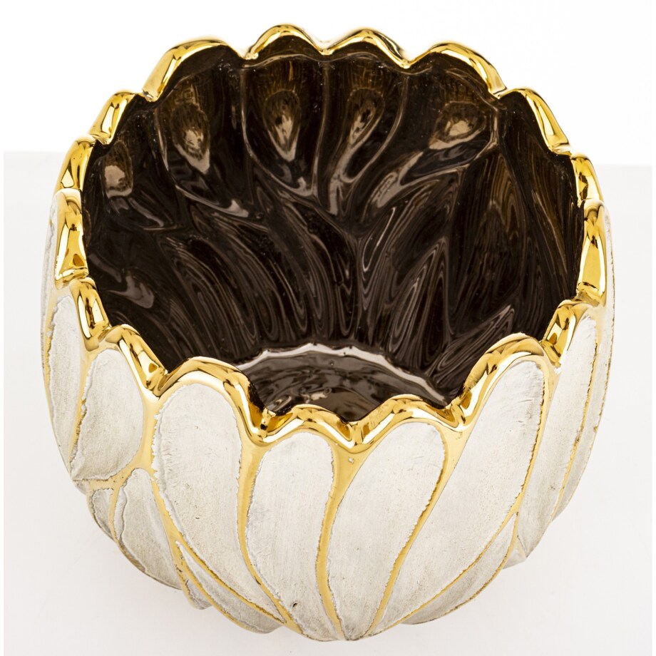 Osłonka cementowa 19x21x21 cm TULIPANO biało-złota