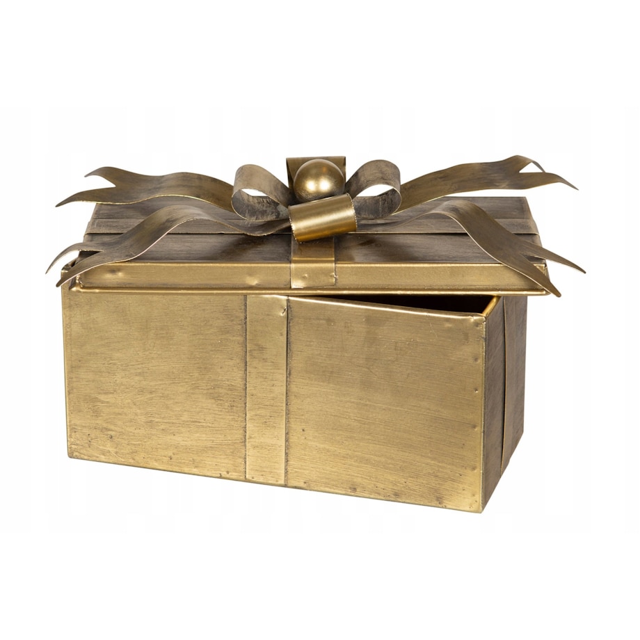 ŚWIĄTECZNE PUDEŁKO w kształcie prezentu ZŁOTE metalowe 21x10cm