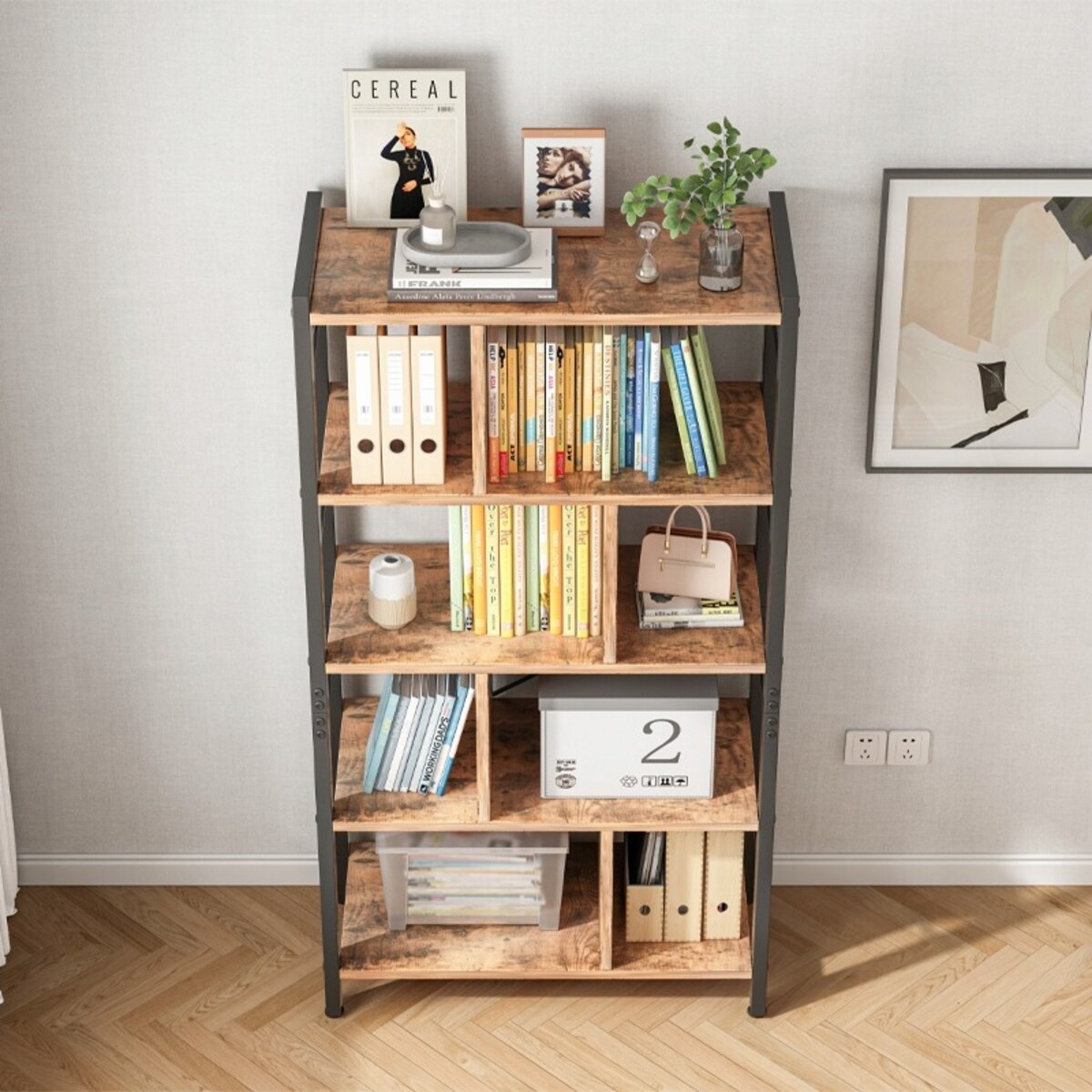 Regał Szafka Na Książki Kwiaty Drabinkowy Rustykalny Brąz Loft 154,5 Cm
