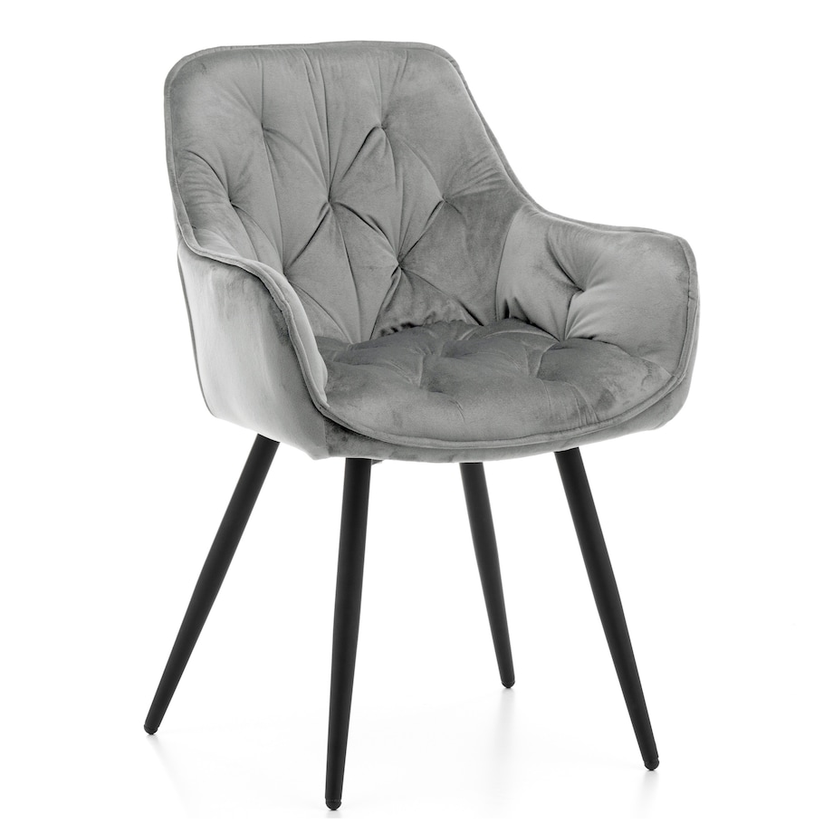 Krzesło tapicerowane pikowane do salonu jadalni welurowe SIENA jasnoszare