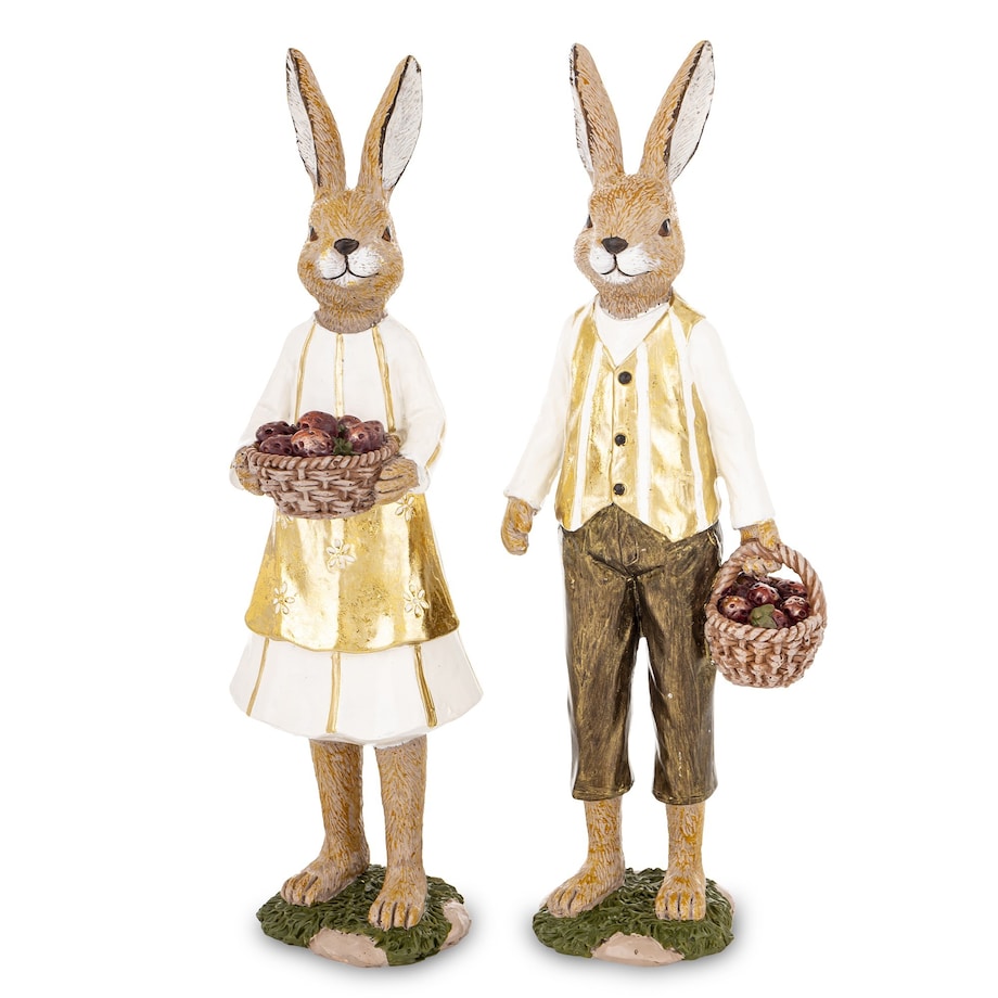 Dekoracja - para królików 25,5x9,5x6 i 25x7,5x7 cm RAFFINATO z koszykami