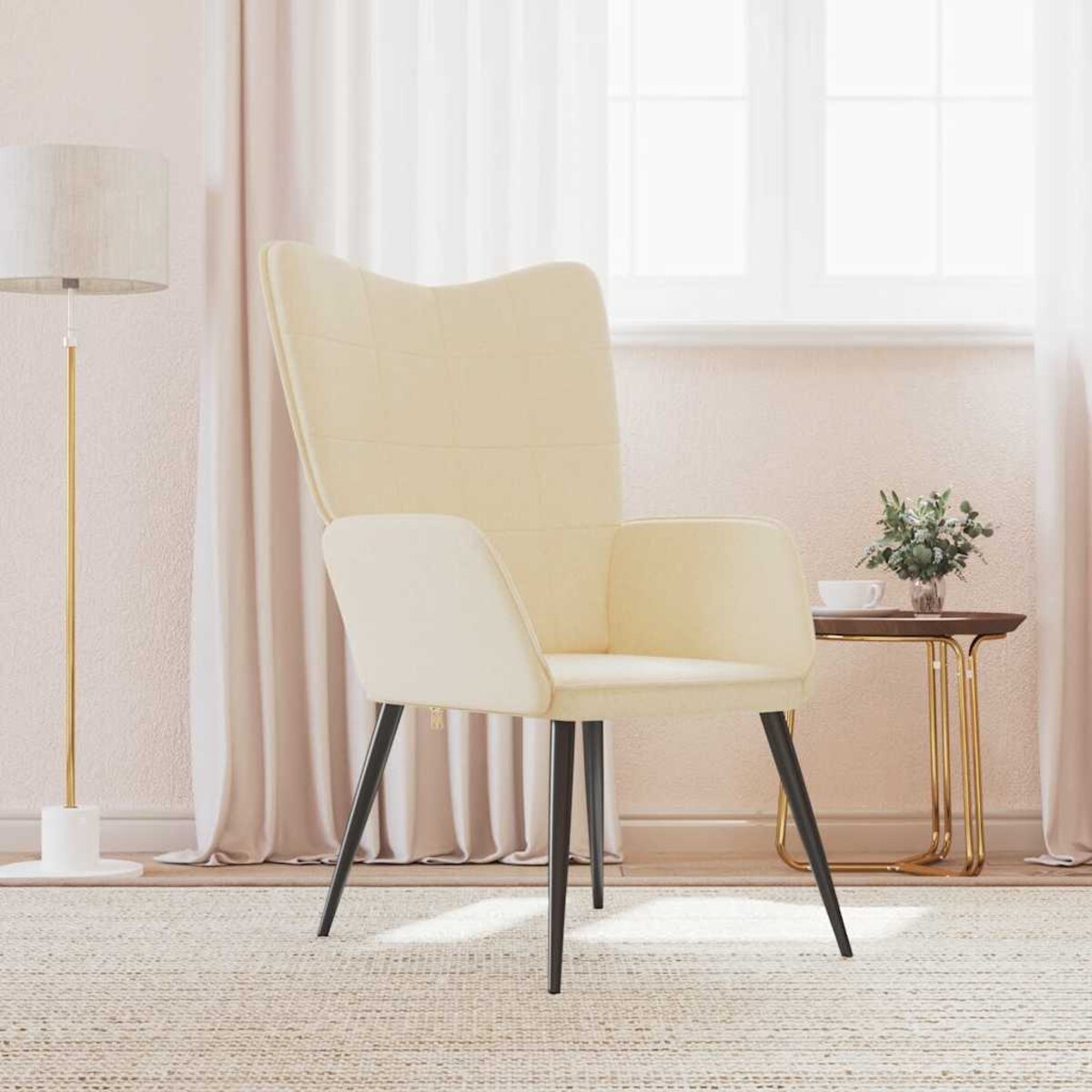 vidaXL Fotel, kremowy, obity tkaniną