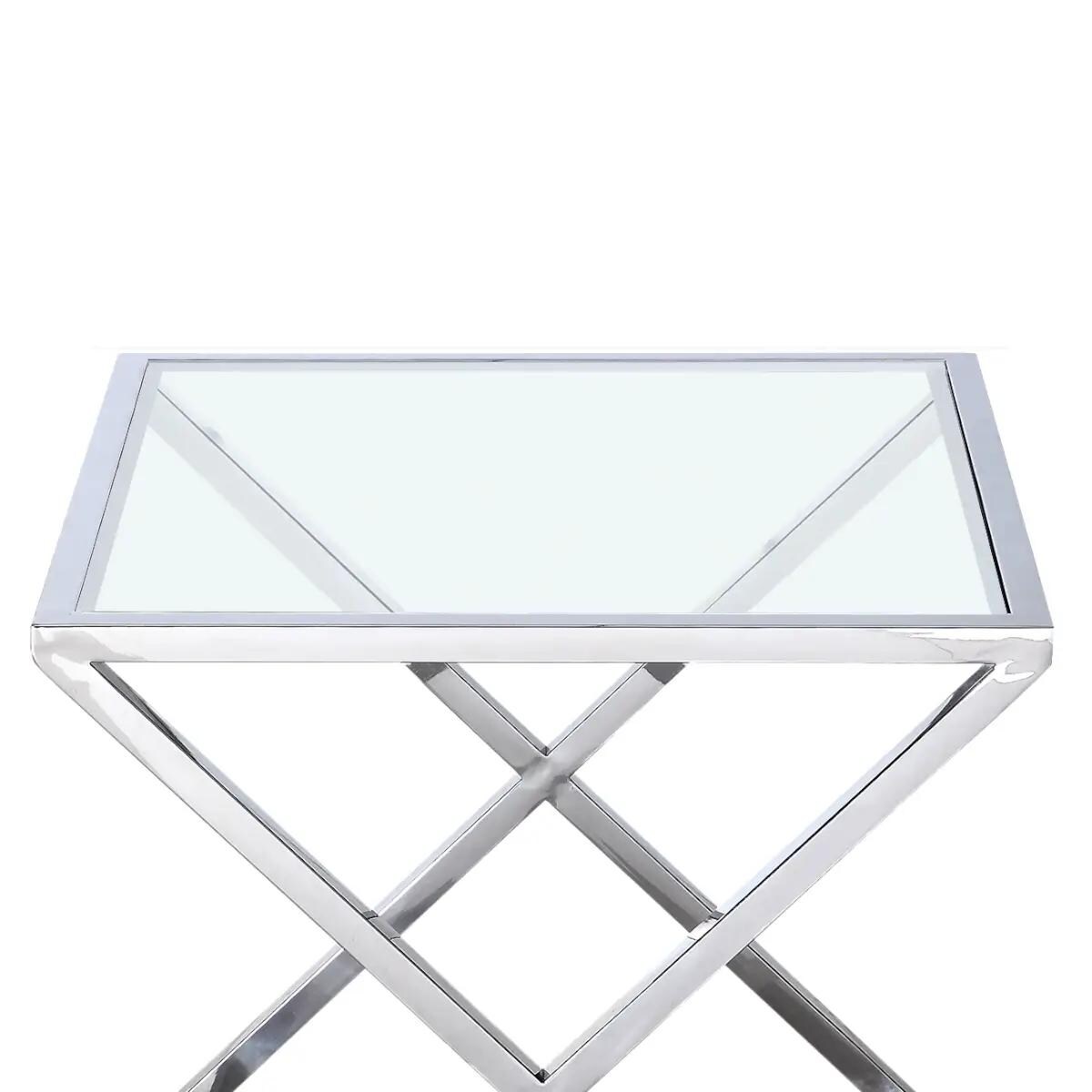 Kwadratowy stolik kawowy Broadway BR-ST1205S Cosmolight srebrny przezroczysty