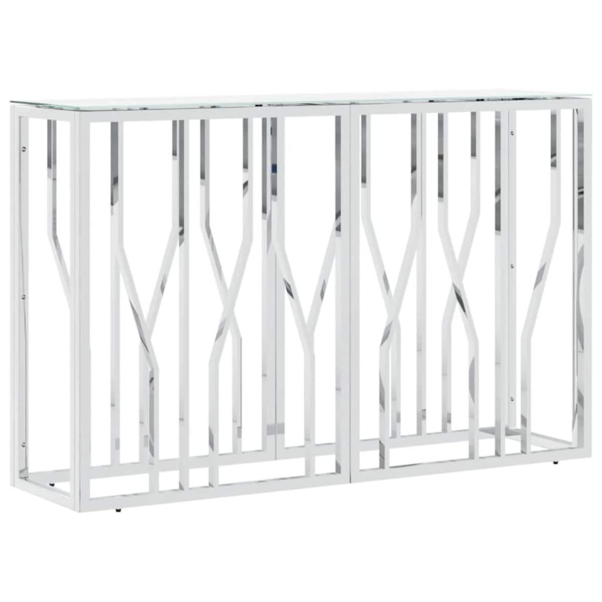 vidaXL Stolik konsolowy, srebrny, 110x30x70cm, stal nierdzewna i szkło