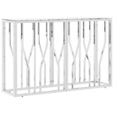 vidaXL Stolik konsolowy, srebrny, 110x30x70cm, stal nierdzewna i szkło