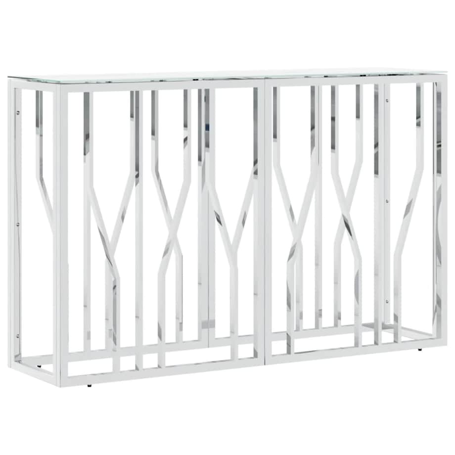 vidaXL Stolik konsolowy, srebrny, 110x30x70cm, stal nierdzewna i szkło