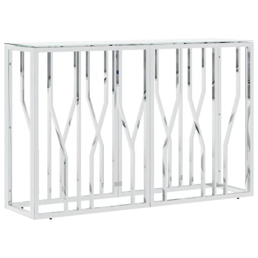 vidaXL Stolik konsolowy, srebrny, 110x30x70cm, stal nierdzewna i szkło