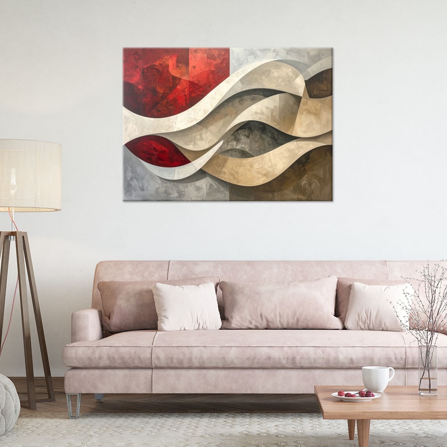 Obraz do salonu sypialni biura loftu, Abstrakcja linie tekstury beżowy czerwony
