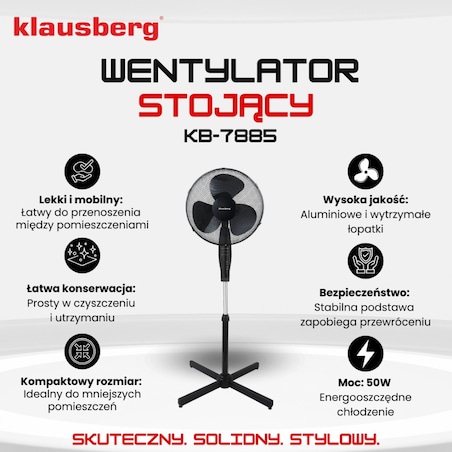 Wentylator podłogowy z pilotem i timerem 40cm 50W KLAUSBERG