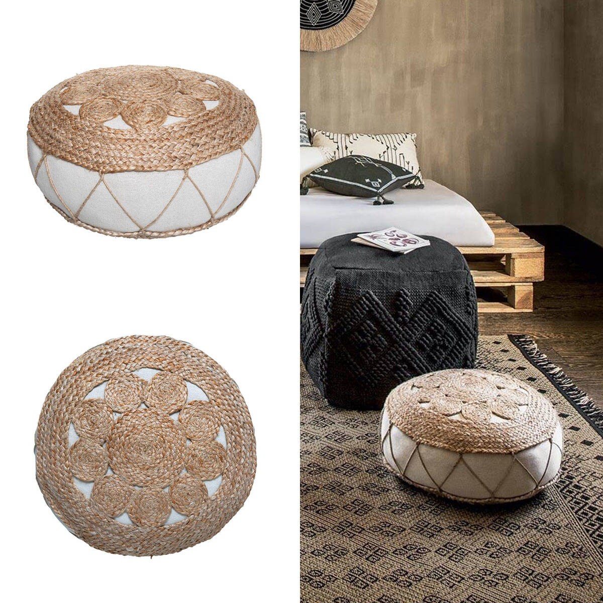 Pufa pleciona SOL, Ø 43 cm