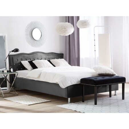 Łóżko z pojemnikiem welurowe 160 x 200 cm ciemnoszare METZ