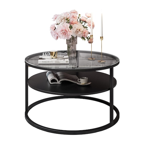 Stolik kawowy CIRI z półką czarny przeźroczyste szkło