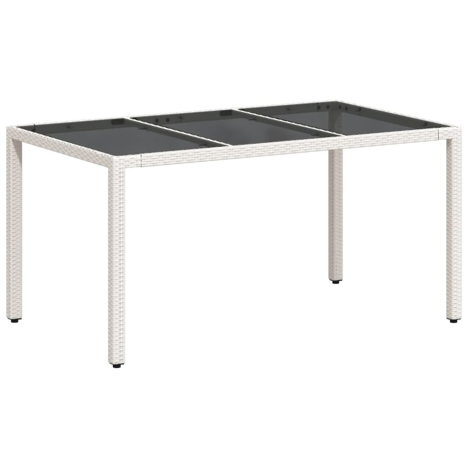 vidaXL Stół ogrodowy ze szklanym blatem, biały, 150x90x75 cm rattan PE