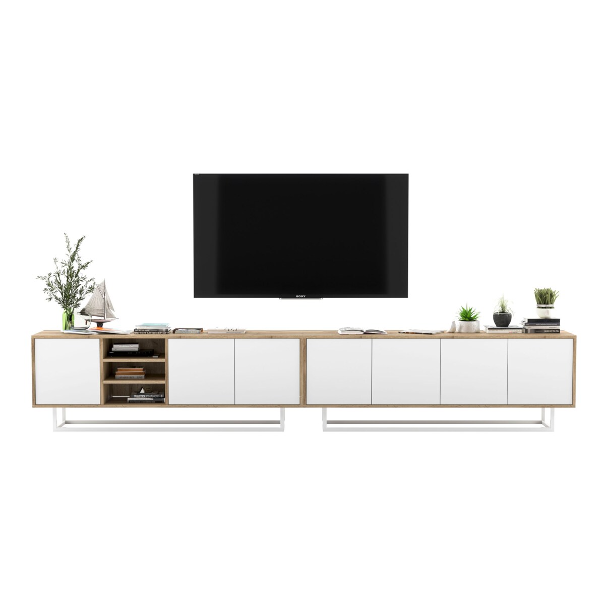 Szafka RTV Loft Komoda RTV Industrialna Biały MAT 300 cm