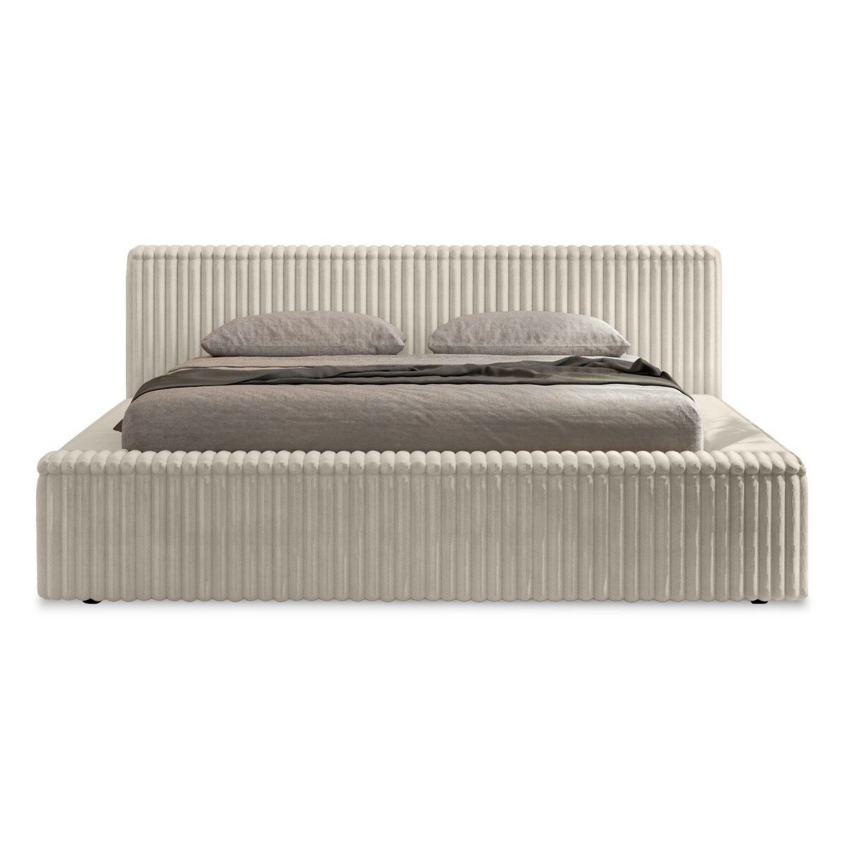 Łóżko ze stelażem i pojemnikiem jasnobeżowe 160x200 cm Golmo