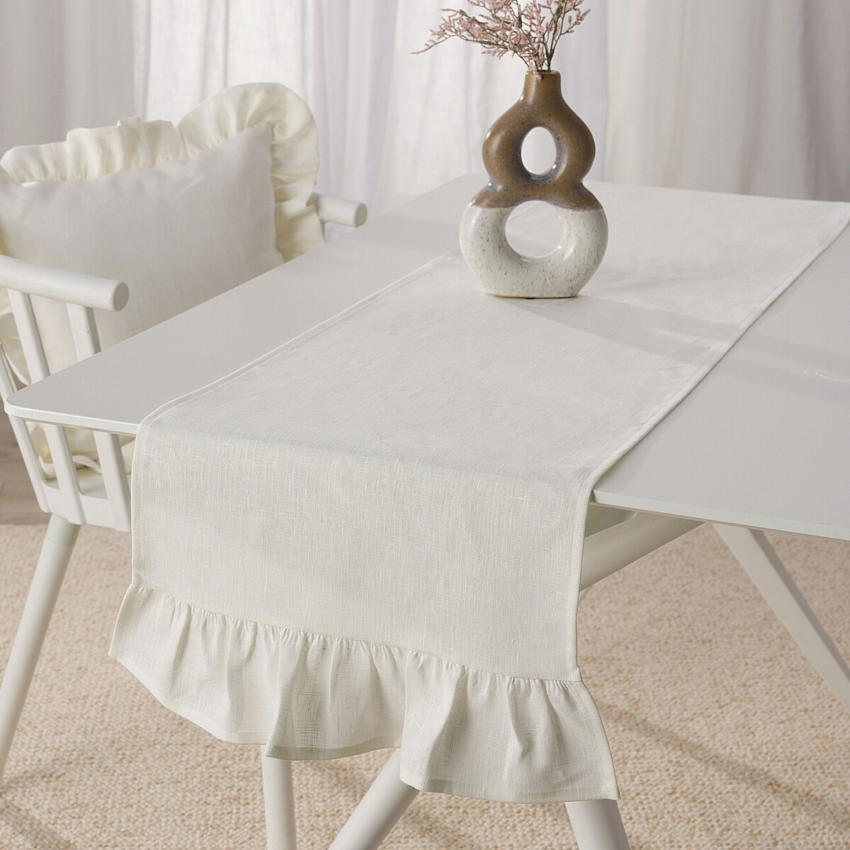 Bieżnik z falbaną 40x160 cm 40x160 śmietankowy biały