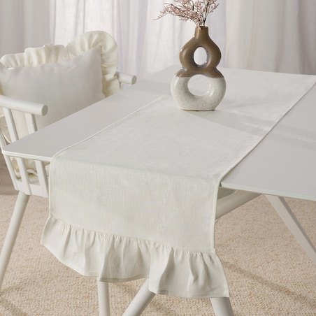 Bieżnik z falbaną 40x160 cm 40x160 śmietankowy biały