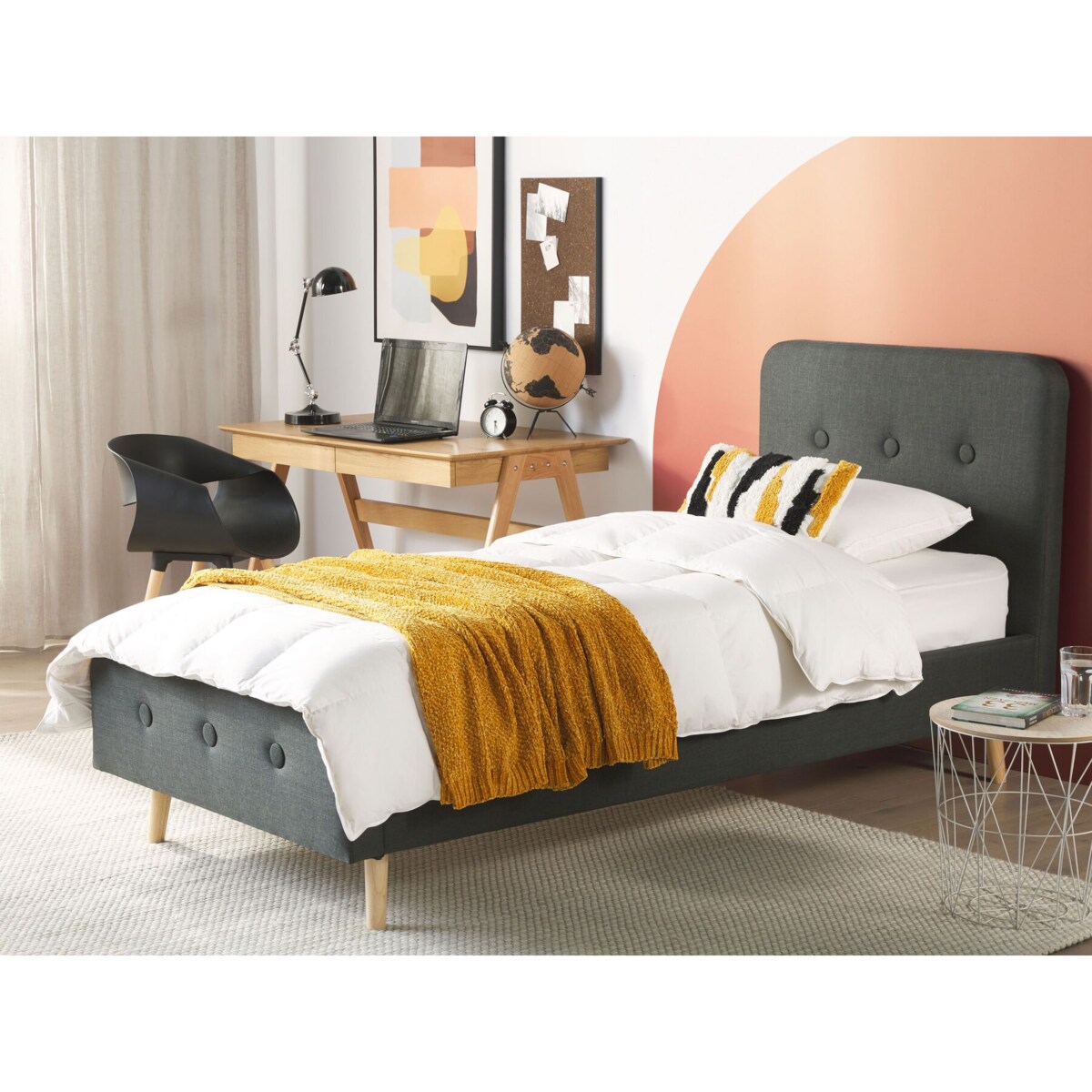 Łóżko tapicerowane 90 x 200 cm ciemnoszare RENNES