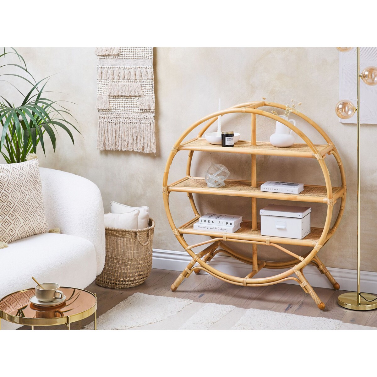 Regał okrągły rattanowy 3 półki naturalny TUVALU II