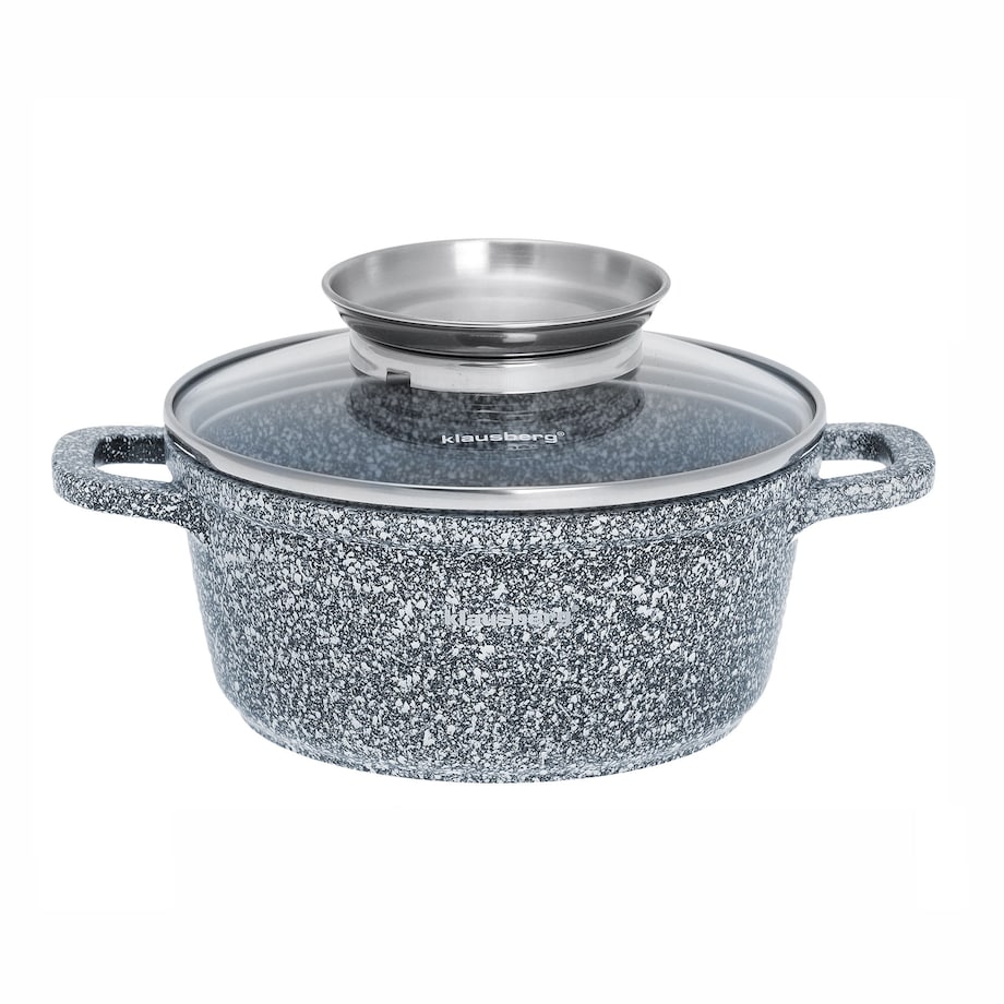 Garnek z powłoką marmurową marmurkowy szary indukcja gaz 1.3L 16cm KLAUSBERG