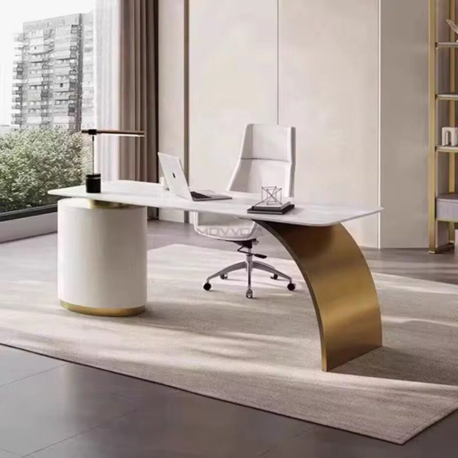 Biało- złote biurko ze stali nierdzewnej Mediolan Premium 160x70x75