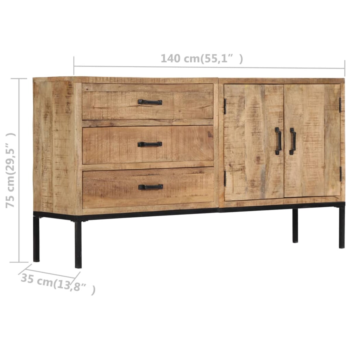 vidaXL Szafka, 140x35x75 cm, lite drewno mango