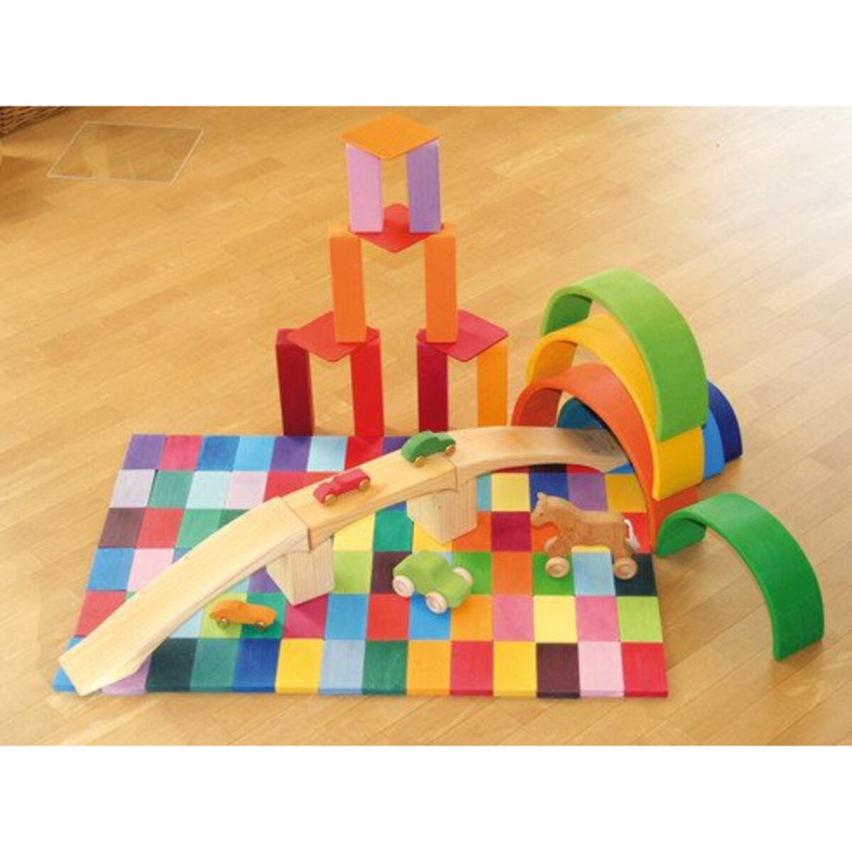 Zestaw klocków drewnianych dla dzieci - 74-el. kolorowe 1+ Grimm's