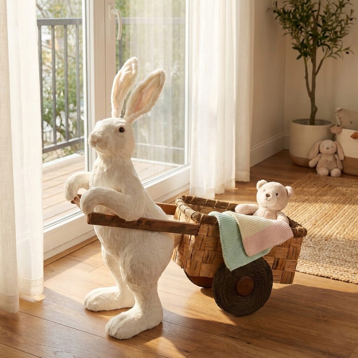 FIGURKA WIELKANOCNA XXL ZAJĄC ZAJĄCZEK KOSZ KOSZYK NA WIELKANOC DEKORACJA