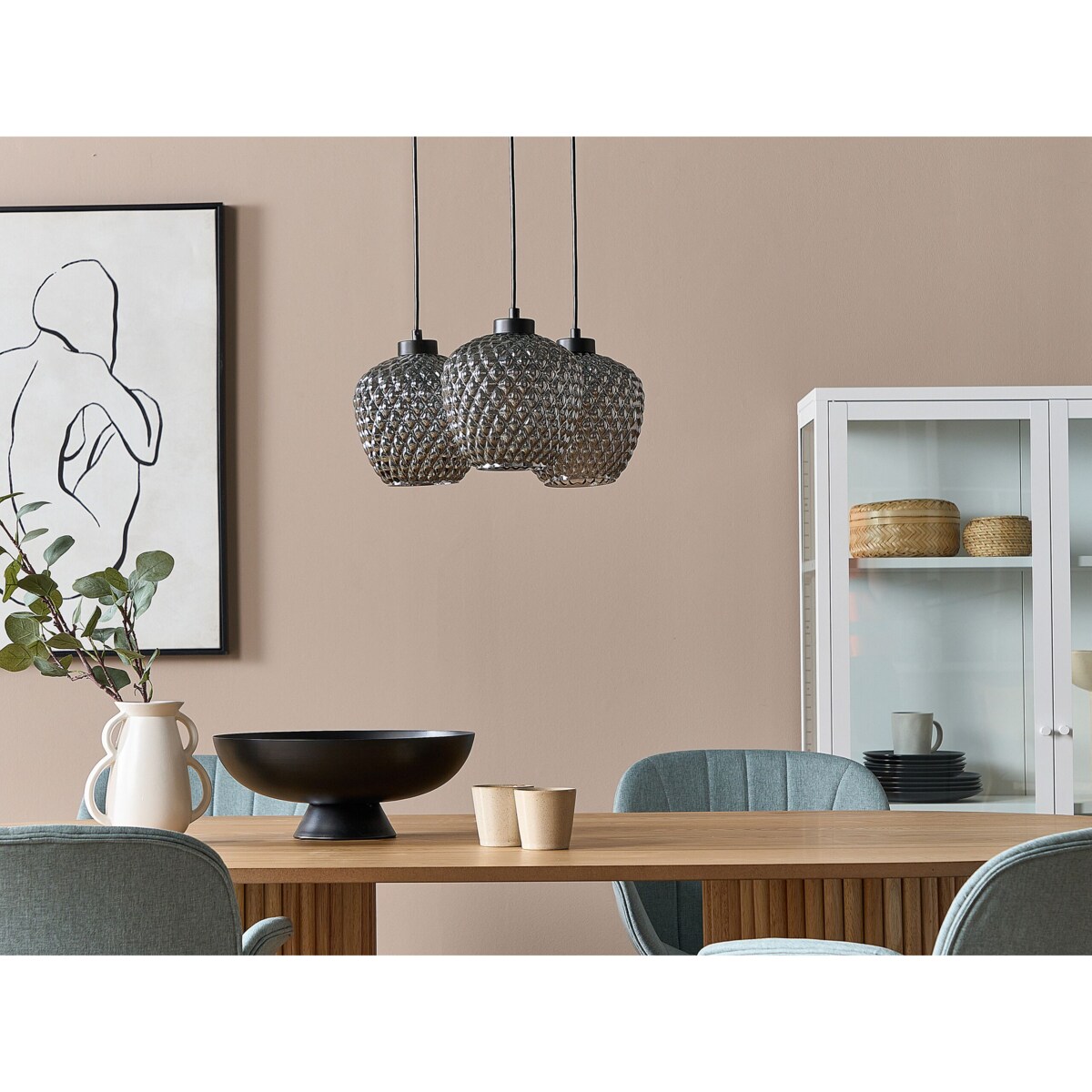 Lampa wisząca szklana 3-punktowa szara SHERRY