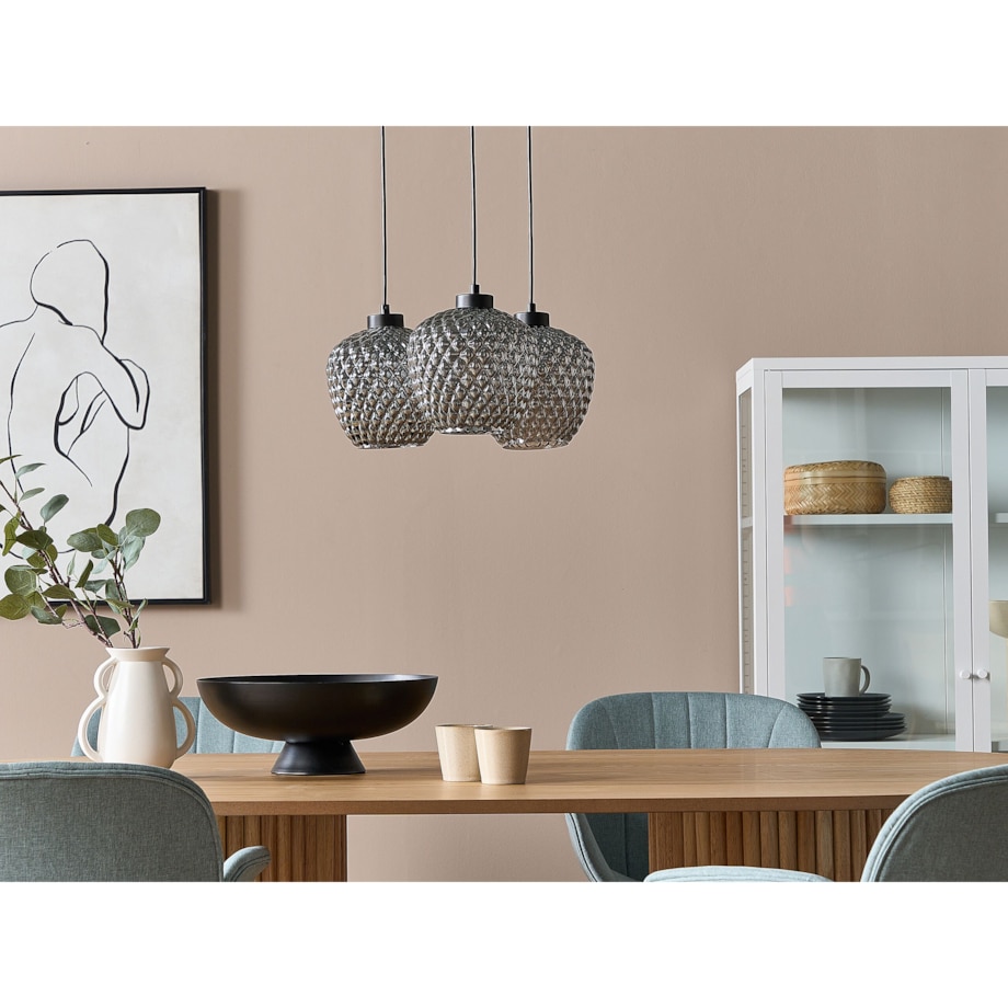 Lampa wisząca szklana 3-punktowa szara SHERRY