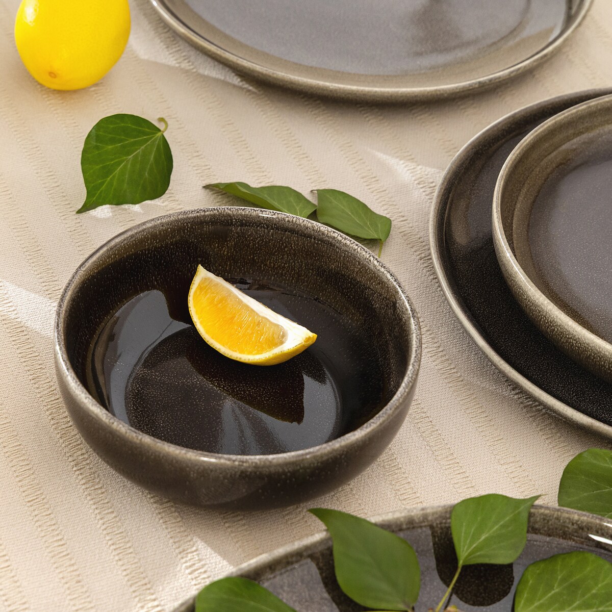 EDA Zestaw śniadaniowy 6 os. (12 el.), brązowy/szary/beżowy