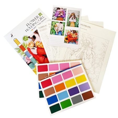 Malowanie akwarelą - Dziewczyna z kwiatami - 4 elementy