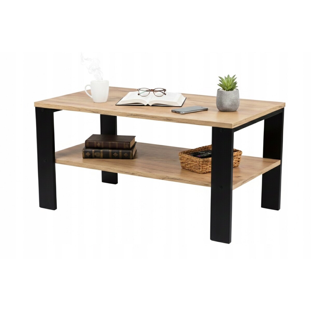 Stolik Kawowy Loft Industrialny Dąb Złoty Craft Czarny Stelaż 90X52Cm