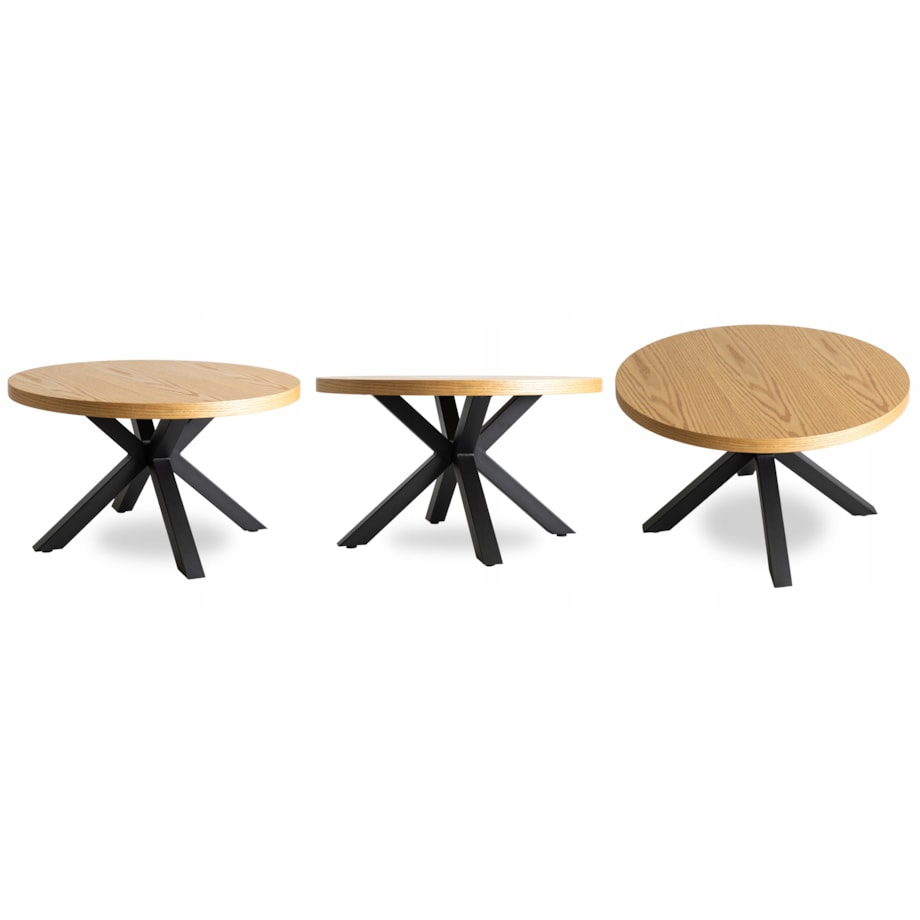 Stolik Kawowy Okrągły Mały Czarny Dąb Złoty Loft Nowoczesny Ława LINCOLN