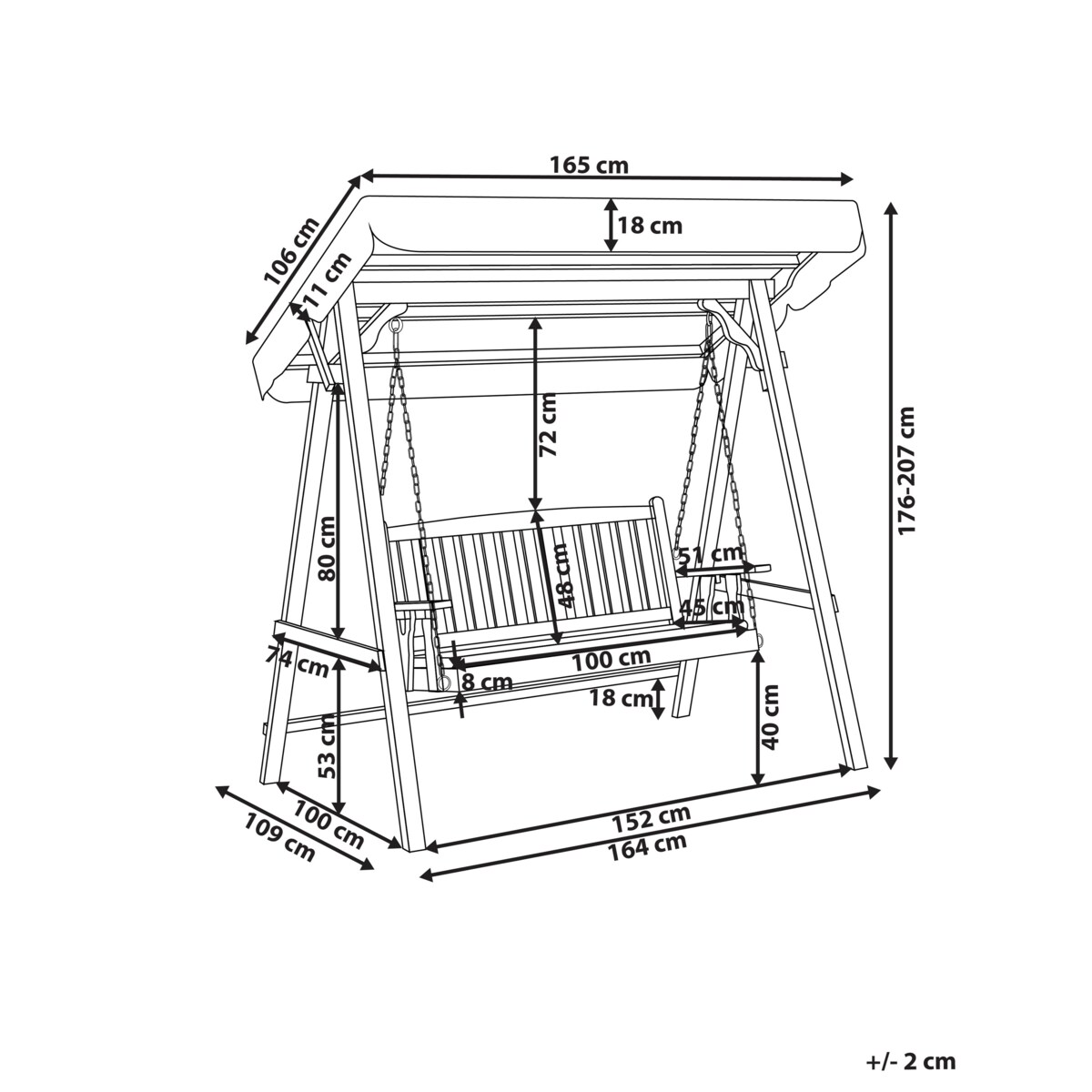 Huśtawka ogrodowa CAVIOLA Drewno świerkowe Ciemne drewno