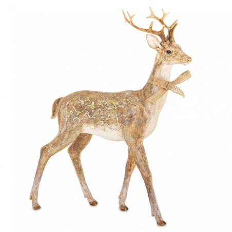Figurka - stojący beżowy jeleń z kokardą 29,5x24x9,5 cm