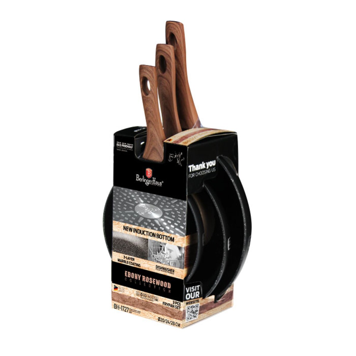 Zestaw patelni 3 ele. 20/24/28 cm BERLINGER HAUS Ebony Rosewood