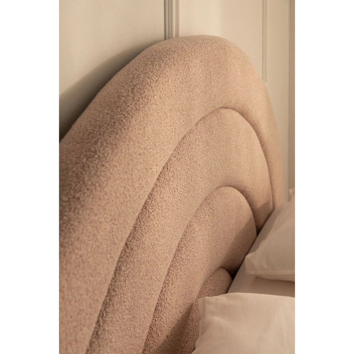 Łóżko z pojemnikiem na pościel, bouclé, blady róż Borzensi, 160x200 cm