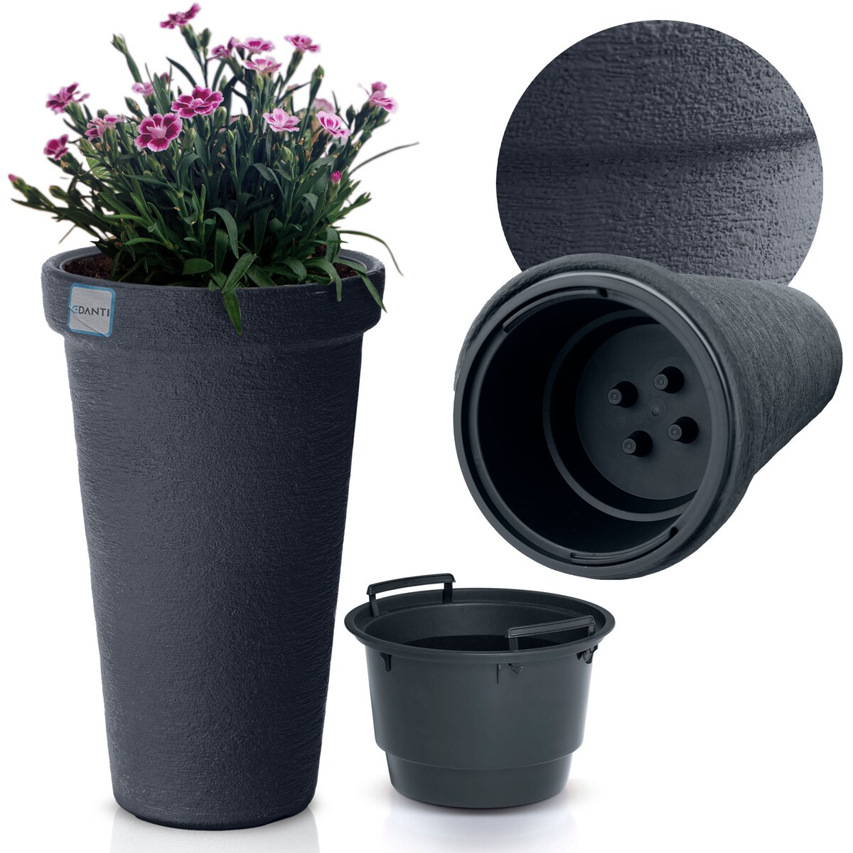 Doniczka Donica Ogrodowa 40 Cm Efekt Cegły Wysoka Okrągła Na Taras Do Ogrodu Domu Antracytowa