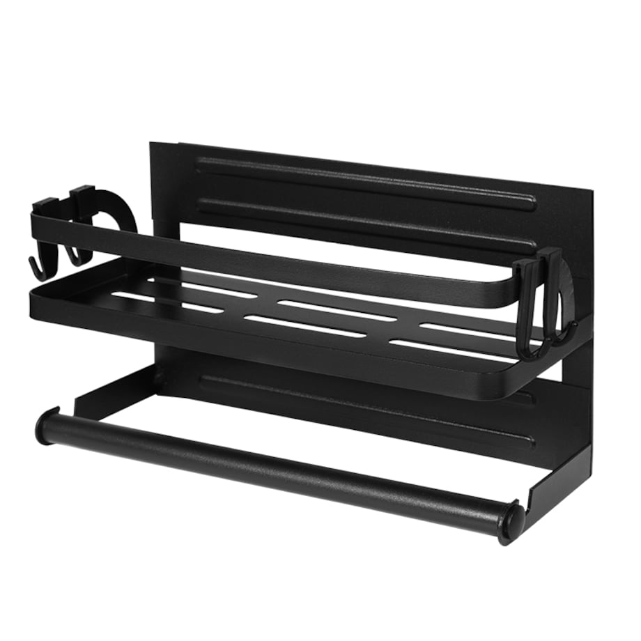 Półka na przyprawy kuchenna z uchwytem na ręcznik papierowy czarna