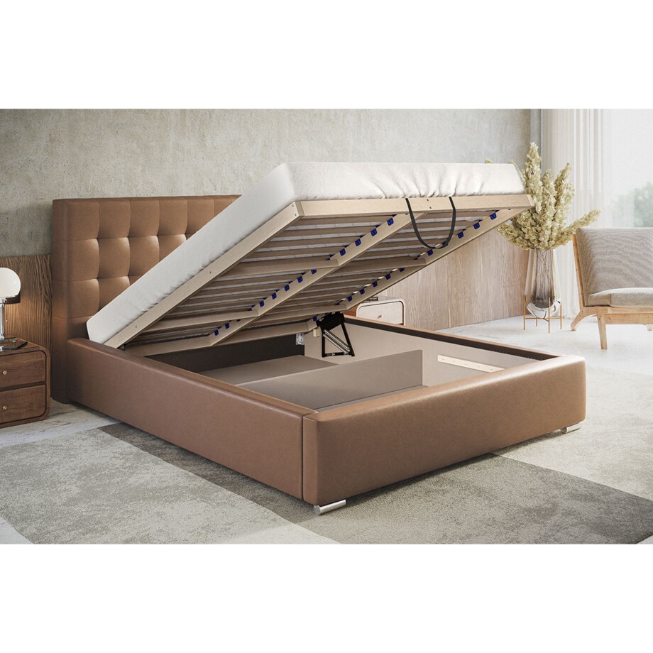 Łóżko sypialniane 160x200 BEN 2 z pojemnikiem na pościel- szare