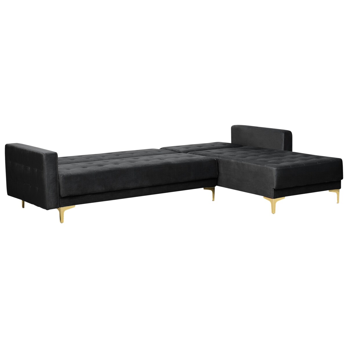 Narożnik rozkładany 4-osobowy z otomaną welurowy lewostronny czarny ABERDEEN