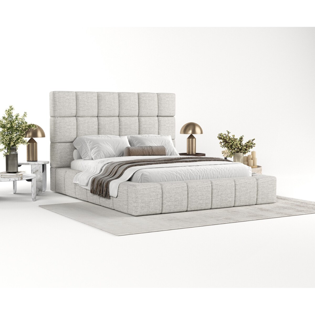 Łóżko tapicerowane SKIATHOS 160x200 z pojemnikiem, Jasny Szary, tkanina Modesto 481