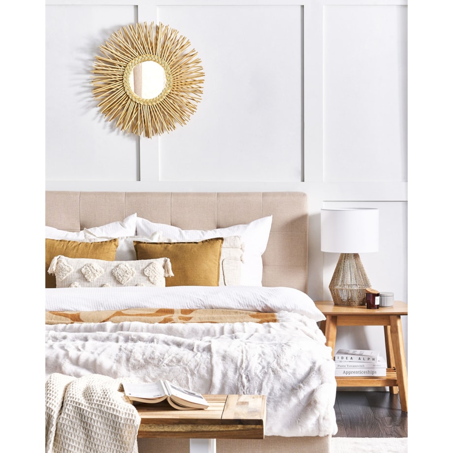 Rattanowe okrągłe lustro ścienne słońce ⌀ 60 cm naturalne KALASIN