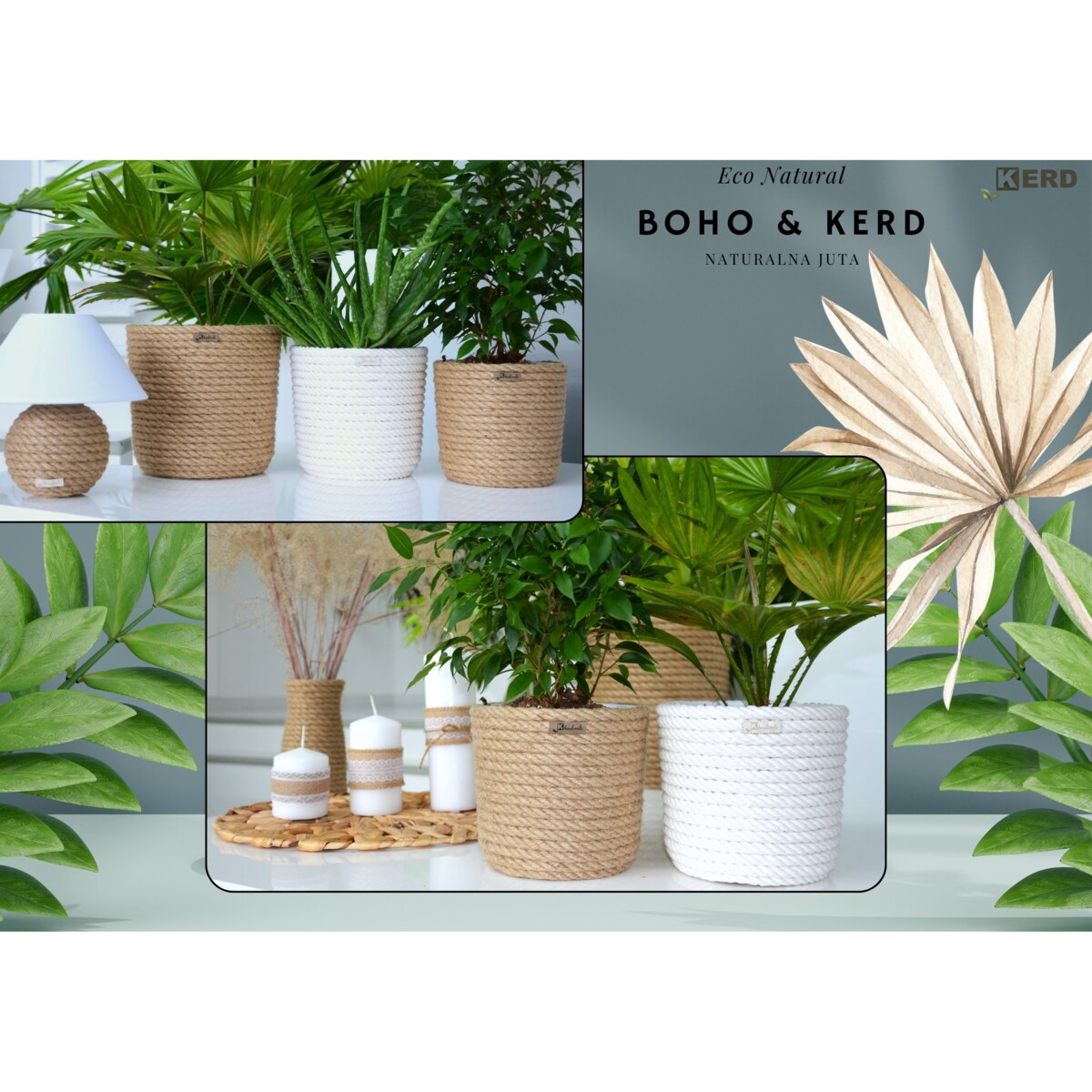 19 BOHO jutowa osłonka na doniczkę koszyk naturalny lina z trawy plecionej JUTA styl skandynawski etno loft wzór 19/210
