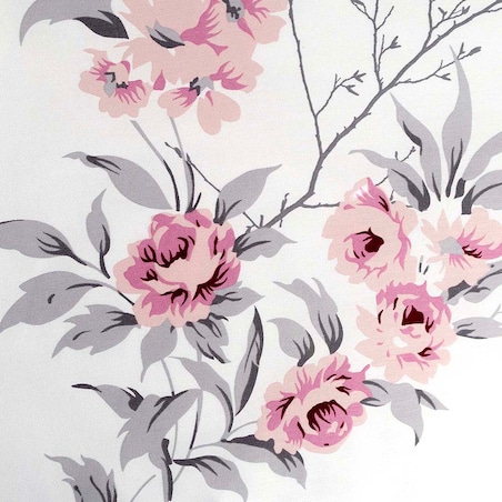 Pościel satyna bawełniana 160x200 Exclusive Gardenya biała w wiosenne różowe i niebieskie kwiaty