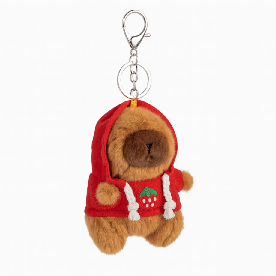 Brelok do kluczy pluszowa puchata Kapibara w bluzie z truskawką BRL379
