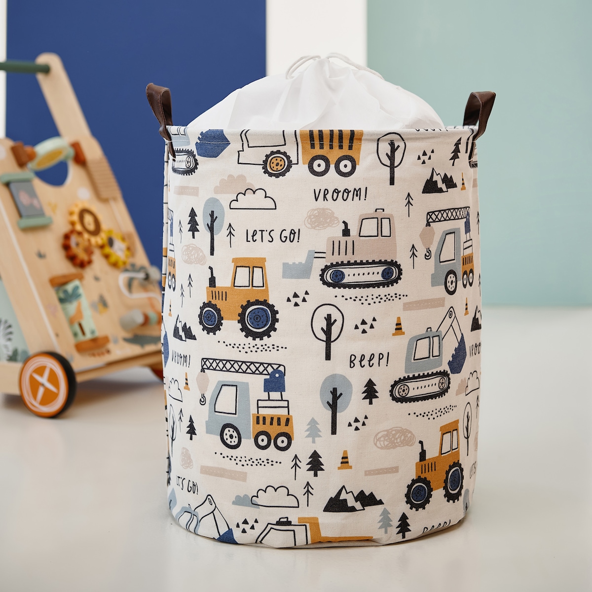 bawełniany kosz na zabawki sipo, zamykany na ściągacz, autka, xl