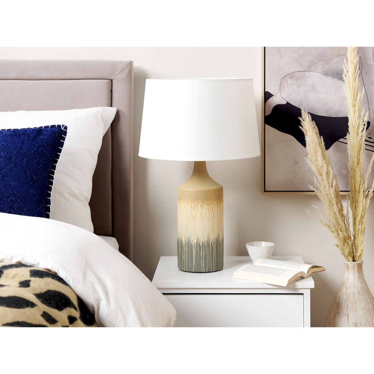 Lampa stołowa ceramiczna beżowa z szarym CALVAS